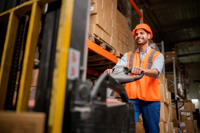 Warehouse worker with safety equipment illustrates blog "Equipment Financing vs Leasing: Which One is Best for Your Business?"