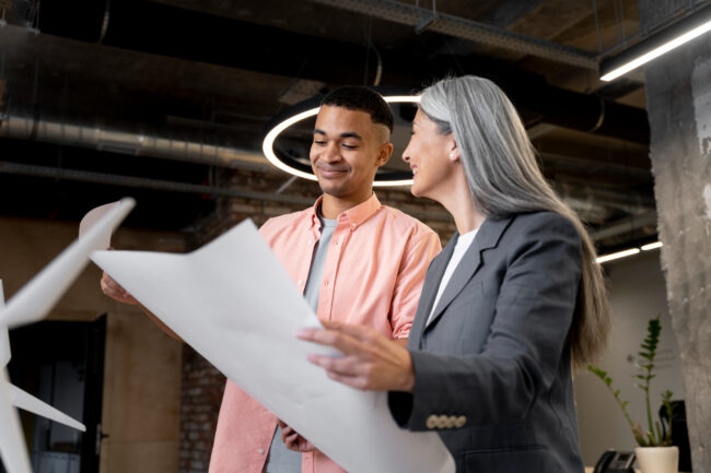 Business owners planning how to finance a business renovation
